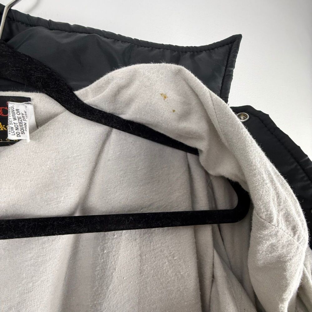 Vintage Black Coach Jacket Workwear Snap Front Windbreaker Graphic Back Pla-Jac - Picture 7 of 8